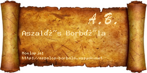 Aszalós Borbála névjegykártya